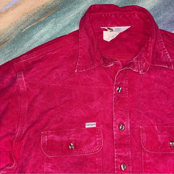 Vintage Carhartt Work Shirt Rugged Outdoor Wear XL Made In USA Chamois red Pink - Picture 2 of 7